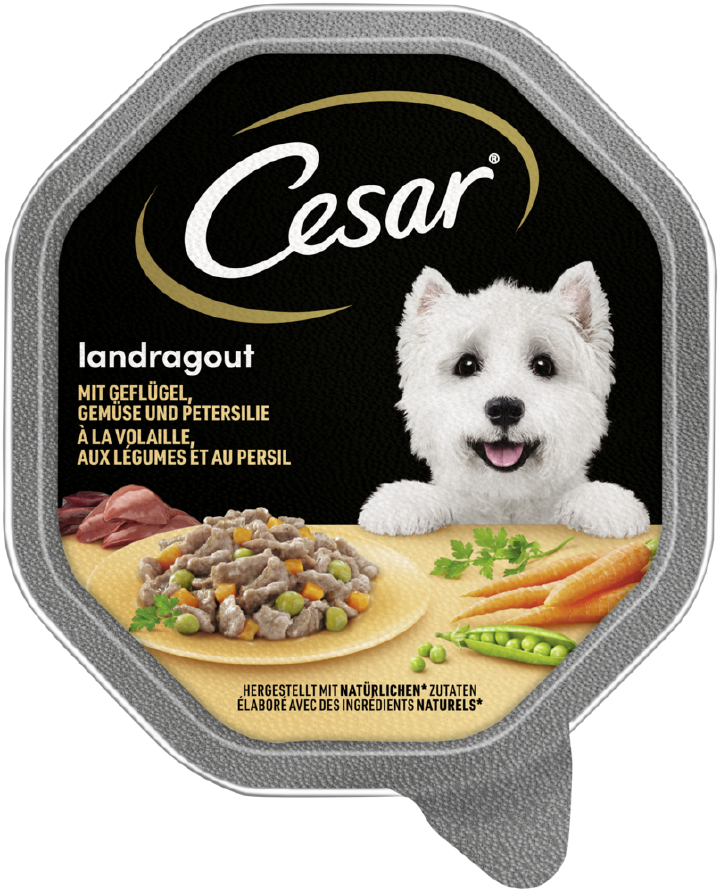 Cesar Hunde-Nassfutter Landküche mit Geflügel und Gemüse in köstlicher Sauce 150 g